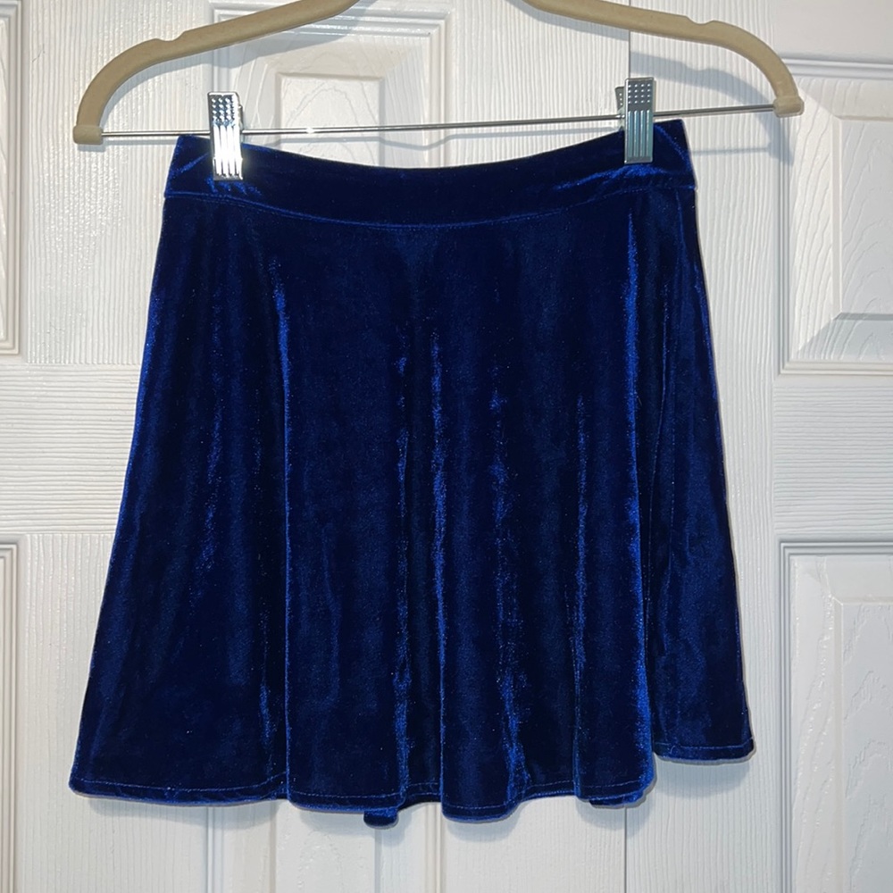 Tobi blue velvet skater skirt, size S
